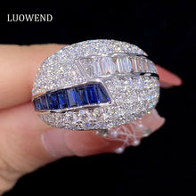 Load image into Gallery viewer, LUOWEND 18K White Gold Real Natural Sapphire and Diamond Gemstone Ring for Women