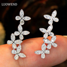 Load image into Gallery viewer, LUOWEND 18K White Gold Real Natural Diamond Earrings for Women