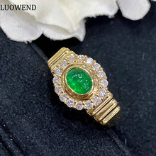 Load image into Gallery viewer, LUOWEND 18K Yellow Gold Real Natural Emerald Ring for Women