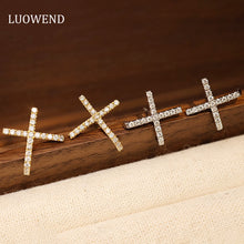Load image into Gallery viewer, LUOWEND 18K White or Yellow Gold Real Natural Diamond Stud Earrings for Women