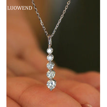 Load image into Gallery viewer, LUOWEND 18K White Gold Real Natural Diamond Pendant Necklace for Women