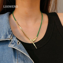 Load image into Gallery viewer, LUOWEND 18K Yellow Gold Natural Emerald Necklace for Women
