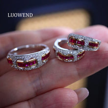 Load image into Gallery viewer, LUOWEND 18K White+Yellow Gold Natural Ruby Ring for Women