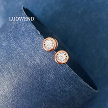 Load image into Gallery viewer, LUOWEND 18K White or Rose Gold Natural Diamond Earrings for Women