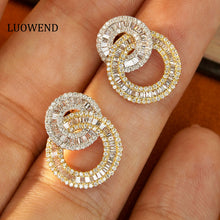 Load image into Gallery viewer, LUOWEND 18K White and Yellow Gold Real Natural Diamond Stud Earrings for Women