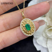 Load image into Gallery viewer, LUOWEND 18K Yellow Gold Real Natural Emerald Gemstone Necklace for Women