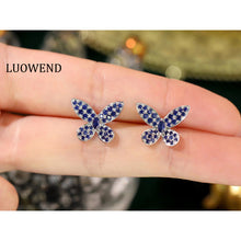 Load image into Gallery viewer, LUOWEND 18K White Gold Real Natural Sapphire Earrings for Women