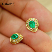 Load image into Gallery viewer, LUOWEND 18K Yellow Gold Real Natural Emerald Gemstone Earrings for Women