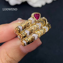 Load image into Gallery viewer, LUOWEND 18K Yellow Gold Real Natural Ruby and Diamond Gemstone Ring for Women
