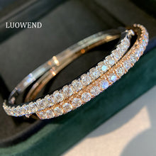 Load image into Gallery viewer, LUOWEND 18K White or Rose Gold Real Natural Diamond Bangle for Women