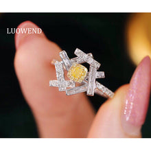 Load image into Gallery viewer, LUOWEND 18K White Gold Real Natural Yellow Diamond Ring for Women