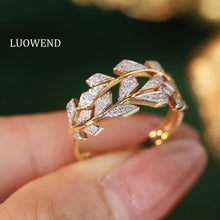 Load image into Gallery viewer, LUOWEND 18K Yellow Gold Real Natural Diamond Ring for Women