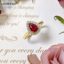 Load image into Gallery viewer, LUOWEND 18K Yellow Gold Real Natural Ruby and Diamond Gemstone Ring for Women