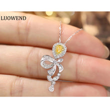 Load image into Gallery viewer, LUOWEND 18K White Gold Real Natural Yellow Diamond Pendant Necklace for Women