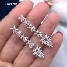 Load image into Gallery viewer, LUOWEND 18K White Gold Real Natural Diamond Drop Earrings for Women