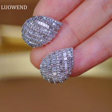 Load image into Gallery viewer, LUOWEND 18K White Gold Real Natural Diamond Stud Earrings for Women