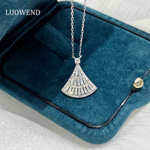 Load image into Gallery viewer, LUOWEND 18K White Gold Real Natural Diamond Pendant Necklace for Women