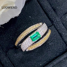 Load image into Gallery viewer, LUOWEND 18K White Gold Real Natural Emerald Gemstone Ring for Women