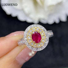 Load image into Gallery viewer, LUOWEND 18K White and Yellow Gold Real Natural Ruby Gemstone Ring for Women