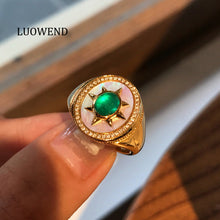 Load image into Gallery viewer, LUOWEND 18K Yellow Gold Natural Emerald Ring for Women