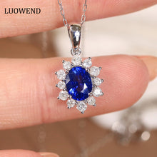 Load image into Gallery viewer, LUOWEND 18K White Gold Real Natural Sapphire and Diamond Gemstone Necklace for Women