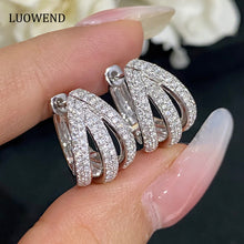 Load image into Gallery viewer, LUOWEND 18K White Gold Real Natural Diamond Hoop Earrings for Women