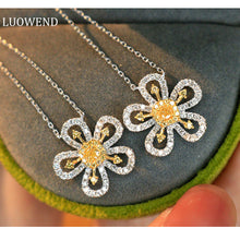 Load image into Gallery viewer, LUOWEND 18K White Gold Real Natural Yellow Diamond Pendant Necklace for Women