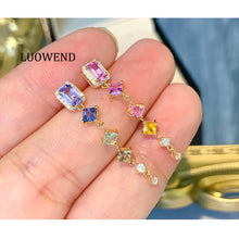Load image into Gallery viewer, LUOWEND 18K Yellow Gold Natural Color Sapphire Earrings for Women