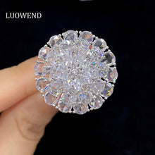 Load image into Gallery viewer, LUOWEND 18K White Gold Real Natural Diamond Ring for Women