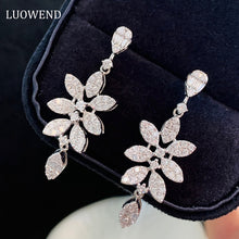 Load image into Gallery viewer, LUOWEND 18K White Gold Real Natural Diamond Drop Earrings for Women