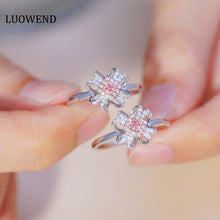 Load image into Gallery viewer, LUOWEND 18K White Gold Real Natural Pink Diamond Ring for Women