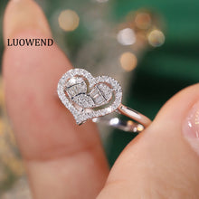 Load image into Gallery viewer, LUOWEND 18K White Gold Natural Diamond Ring for Women