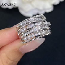 Load image into Gallery viewer, LUOWEND 18K White Gold Real Natural Diamond Ring for Women