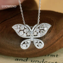 Load image into Gallery viewer, LUOWEND 18K White Gold Natural Diamond Pendant Necklace for Women