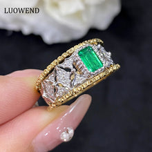 Load image into Gallery viewer, LUOWEND 18K White and Yellow Gold Real Natural Emerald Gemstone Ring for Women
