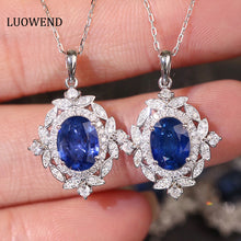 Load image into Gallery viewer, LUOWEND 18K White Gold Real Natural Sapphire and Diamond Gemstone Necklace for Women