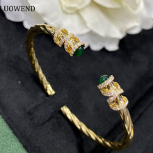 Load image into Gallery viewer, LUOWEND 18K Yellow Gold Real Natural Emerald Gemstone Bracelet for Women