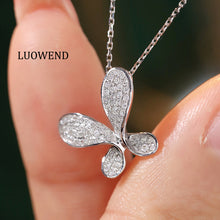 Load image into Gallery viewer, LUOWEND 18K White Gold Real Natural Diamond Pendant Necklace for Women