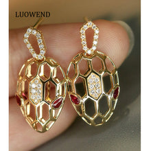 Load image into Gallery viewer, LUOWEND 18K White/Yellow Gold Natural Ruby Earrings for Women