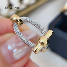 Load image into Gallery viewer, LUOWEND 18K White+Yellow Gold Natural Diamond Ring for Women
