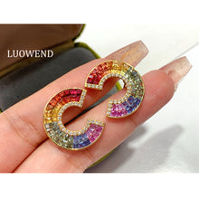 Load image into Gallery viewer, LUOWEND 18K Yellow Gold Natural Color Sapphire Earrings for Women