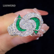 Load image into Gallery viewer, LUOWEND 18K White Gold Real Natural Emerald and Diamond Gemstone Ring for Women