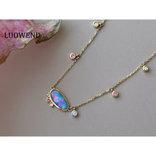 Load image into Gallery viewer, LUOWEND 18K Yellow Gold Natural Crystal Opal Necklace for Women