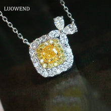 Load image into Gallery viewer, LUOWEND 18K White Gold Real Natural Yellow Diamond Pendant Necklace for Women