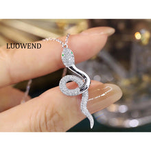 Load image into Gallery viewer, LUOWEND 18K White Gold Real Natural Diamond and Emerald Necklace for Women