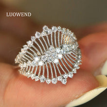Load image into Gallery viewer, LUOWEND 18K White Gold Natural Diamond Ring for Women