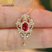 Load image into Gallery viewer, LUOWEND 18K Yellow Gold Real Natural Ruby and Diamond Gemstone Necklace for Women