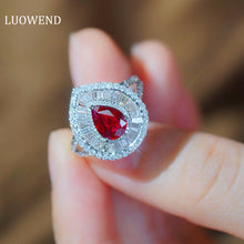 Load image into Gallery viewer, LUOWEND 18K White Gold Real Natural Ruby and Diamond Gemstone Ring for Women