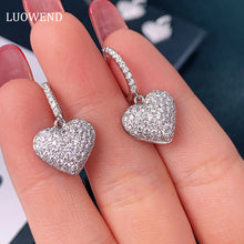 Load image into Gallery viewer, LUOWEND 18K White Gold Real Natural Diamond Necklace and Earrings for Women