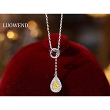 Load image into Gallery viewer, LUOWEND 18K White Gold Real Natural Yellow Diamond Necklace for Women